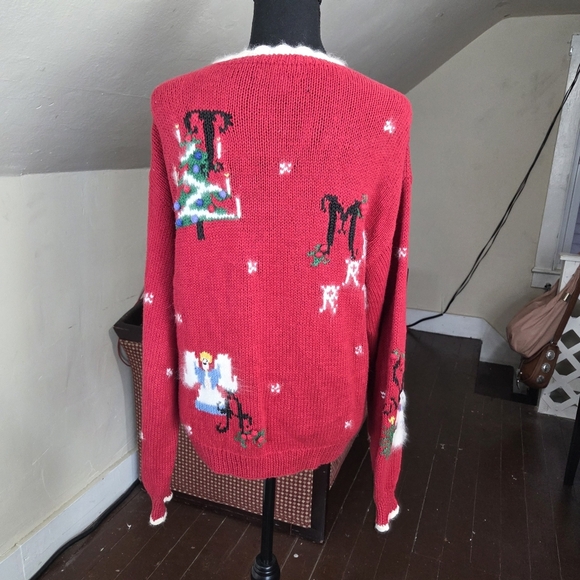 VTG BellePointe Christmas Cardigan Red Knit Holiday Sweater Made in Hong Kong M - Picture 5 of 16